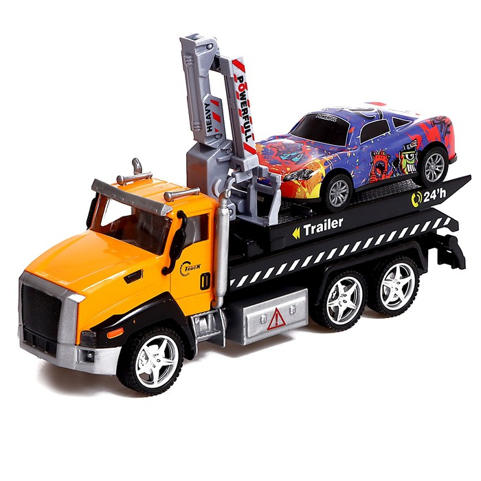 Грузовик металлический &laquo;Эвакуатор&raquo;, с машинкой, свет и звук, инерция, МИКС