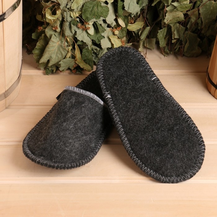 Тапочки для бани &laquo;Добропаровъ&raquo; женские, шерсть, полиэфир, серые 26 см стелька