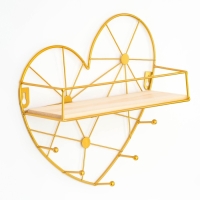 Вешалка настенная с полкой "Сердце", с подсветкой, 5 крючков, золото Вешалка настенная с полкой "Сердце", с подсветкой, 5 крючков, золото