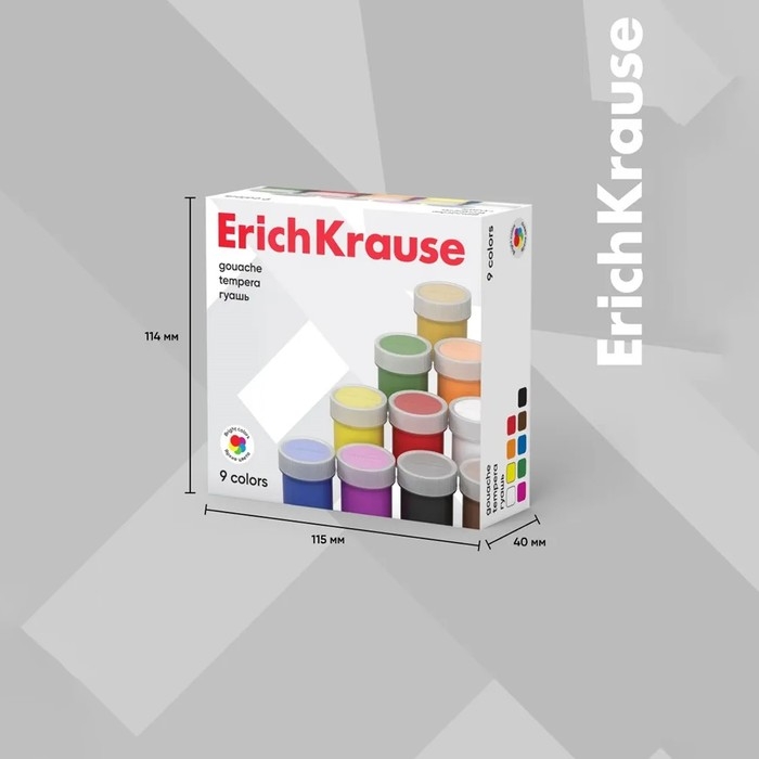 Гуашь 9 цветов х 17 мл, ErichKrause Basic, в картонной упаковке Гуашь 9 цветов х 17 мл, ErichKrause Basic, в картонной упаковке