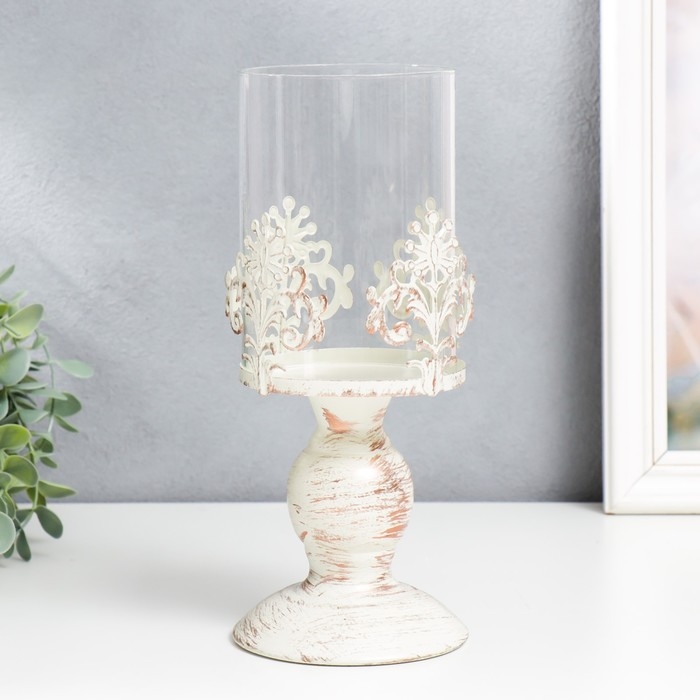 Подсвечник металл на 1 свечу Подсвечник металл на 1 свечу "Витиеватый цветок" белый с патиной 25,5х10,5х10,5 см