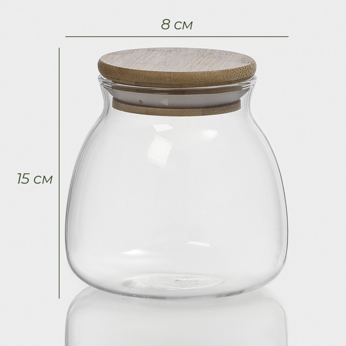 Банка стеклянная для хранения сыпучих продуктов BellaTenero &laquo;Бамбук&raquo;, 500 мл, 9,5&times;10 см, с бамбуковой крышкой