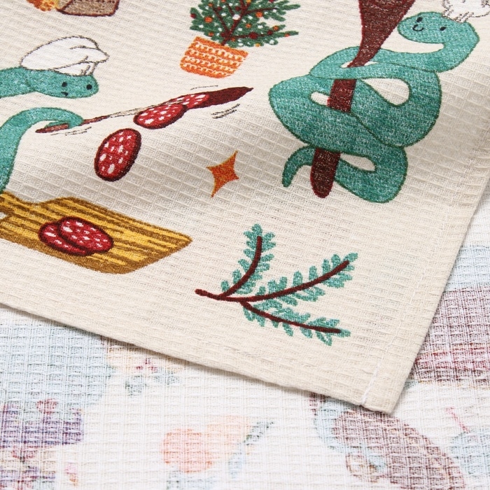 Новый год. Символ года. Змея. Полотенце Доляна"Cooking time" 28х46 см, 100% хл, рогожка 164 г/м2