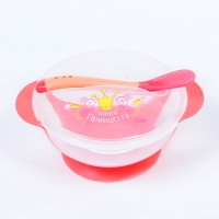 Набор для кормления «Наша принцесса», 3 предмета: миска 350 мл на присоске, крышка, ложка, цвет розовый Набор для кормления «Наша принцесса», 3 предмета: миска 350 мл на присоске, крышка, ложка, цвет розовый