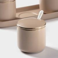 Банки для хранения сыпучих продуктов с ложками на подставке &laquo;Пастель&raquo;, 3 предмета: 250 мл, 8&times;8 см, керамические, цвет бежевый