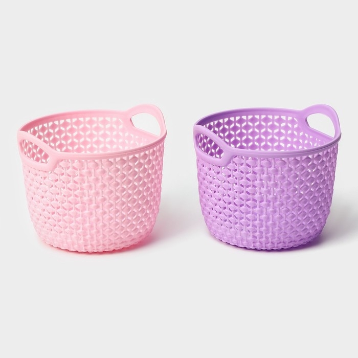 Корзина для хранения с ручками Доляна &laquo;Лукошко&raquo;, пластик, 11&times;10,5&times;9 см, цвет МИКС