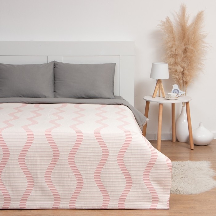 Покрывало хлопковое Этель &laquo;Волны&raquo; 180х240&plusmn;5 см, цвет розовый, 100%хлопок, 300гр/м2