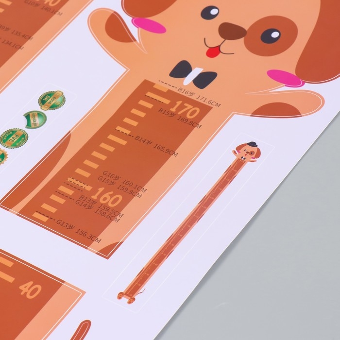 Наклейка пластик интерьерная цветная ростомер Наклейка пластик интерьерная цветная ростомер "Собачка в шляпке" 45x60 см