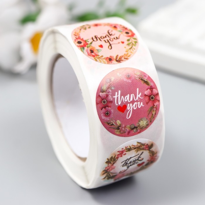 Наклейка бумага Наклейка бумага "Цветочные" d=2,5 см 500 шт в рулоне 3х6,5х6,5 см