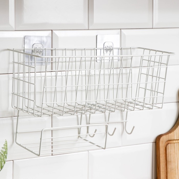 Корзина на липучках Доляна, 37,5×15×22 см, цвет белый Корзина на липучках Доляна, 37,5×15×22 см, цвет белый