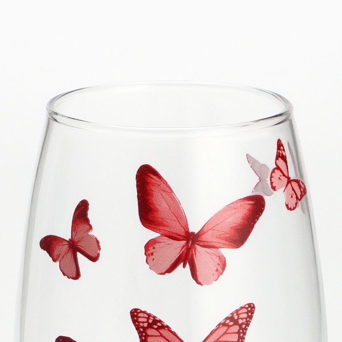Ваза для цветов &laquo;Бабочки&raquo; стеклянная, прозрачная, 26 см. 1,7 л.