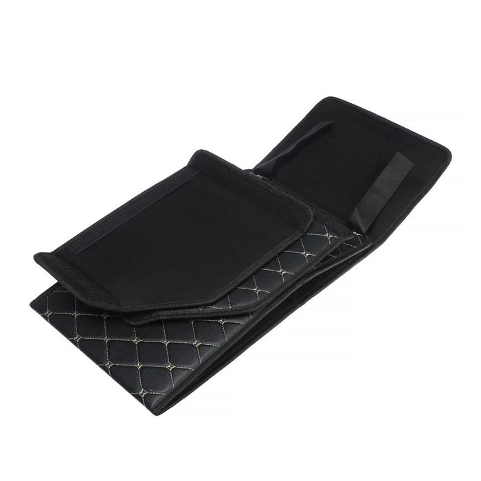 Органайзер саквояж в багажник автомобиля, 32&times;32&times;30 см, экокожа, черный с белой обшивкой