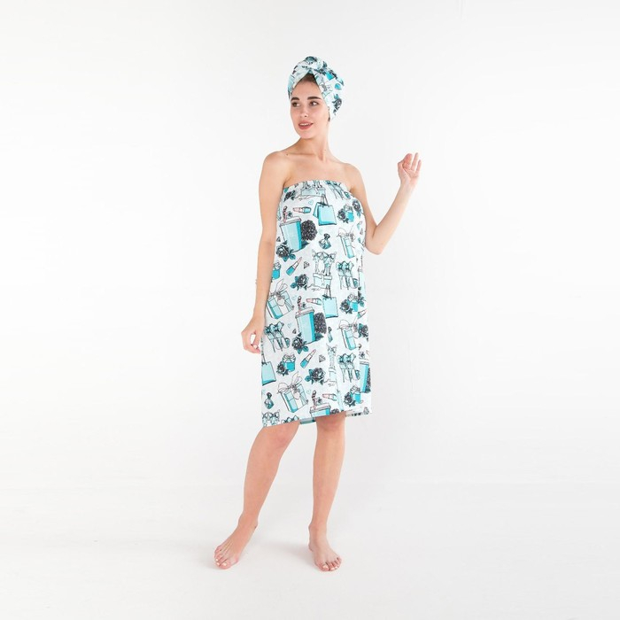 Набор для сауны Этель Набор для сауны Этель "Mint mood" парео 80*144 см + чалма, вафля 200г/м2, 100% хл