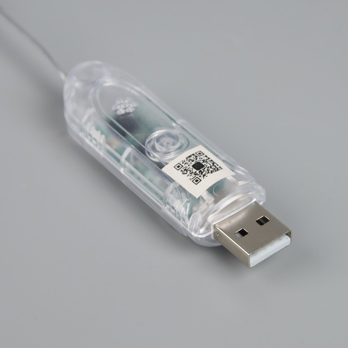 Умная гирлянда &laquo;Нить&raquo; 5 м роса с насадками &laquo;Звёздочки&raquo;, IP20, серебристая нить, 50 LED, пульт ДУ, приложение, свечение RGB, USB