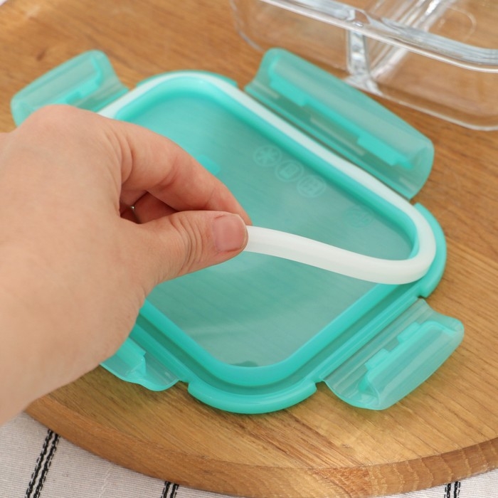 Контейнер из жаропрочного стекла, с крышкой, 600 мл, цвет бирюзовый