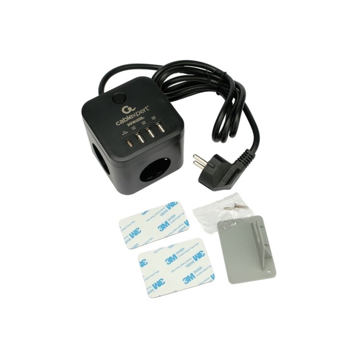 Сетевой фильтр Cablexpert Cube CUBE-3-CU3-B-1.5, 3р, 10А, 1xType-C PD, 3xUSB,1.5м, ур.защ.4+ 1030904
