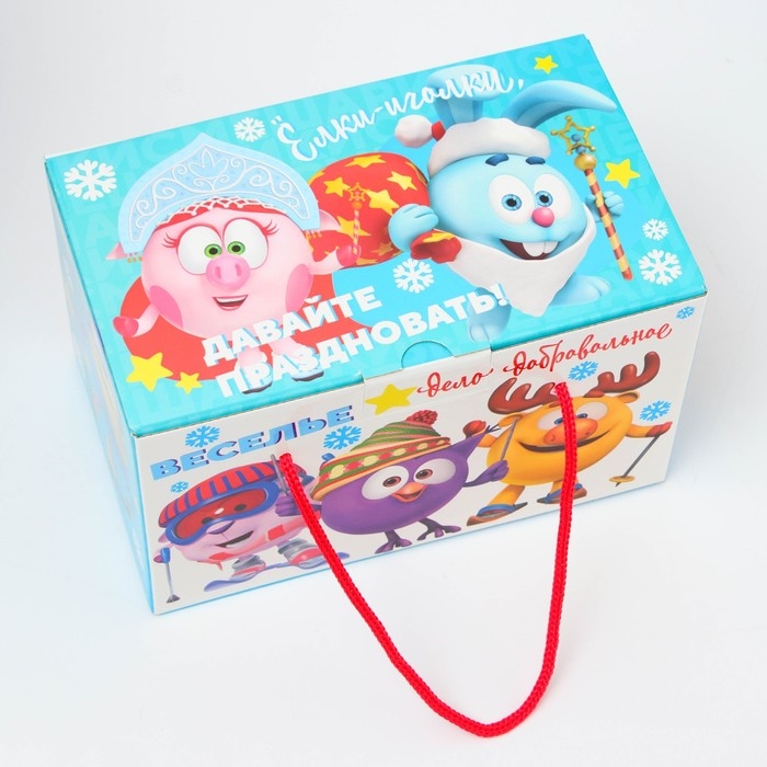 Новый год. Подарочная коробка Новогодняя Посылка Новый год. Подарочная коробка Новогодняя Посылка "Смешарики" с веревочными ручками 20 х 12 х 12 см.