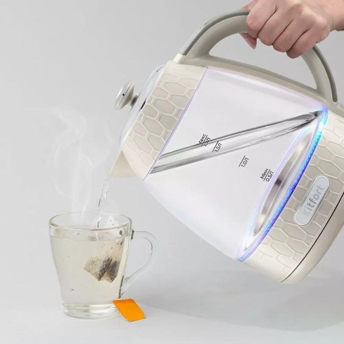 Чайник электрический Kitfort КТ-6622, стекло, 1.7 л, 2200 Вт, бежевый Чайник электрический Kitfort КТ-6622, стекло, 1.7 л, 2200 Вт, бежевый