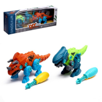 Конструктор винтовой «Мир динозавров», набор 2 штуки, 2 отвёртки 4 карточки, 50 деталей Конструктор винтовой «Мир динозавров», набор 2 штуки, 2 отвёртки 4 карточки, 50 деталей