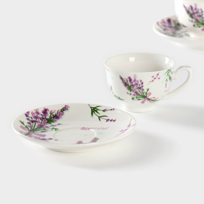 Набор фарфоровый кофейный Доляна «Лаванда», 4 предмета: 2 чашки 80 мл, 2 блюдца d=11,6 см, цвет белый Набор фарфоровый кофейный Доляна «Лаванда», 4 предмета: 2 чашки 80 мл, 2 блюдца d=11,6 см, цвет белый