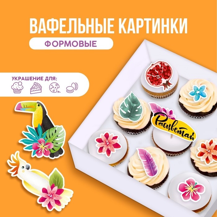 Вафельные картинки съедобные «Расцветай» для капкейков, торта KONFINETTA, 10 шт. Вафельные картинки съедобные «Расцветай» для капкейков, торта KONFINETTA, 10 шт.