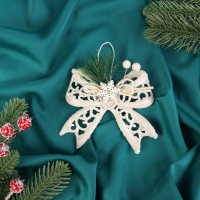 Украшение ёлочное "Бантик блеск жемчужины" 11х10 см, белый