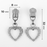 Бегунок автоматический для металлической молнии, №3&raquo;, декоративный &laquo;Сердце&raquo;, 10 шт, цвет никель