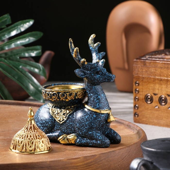 Курильница для благовоний порошковых и конусов Курильница для благовоний порошковых и конусов "Олененок", голубой, 12,5х11,5 см