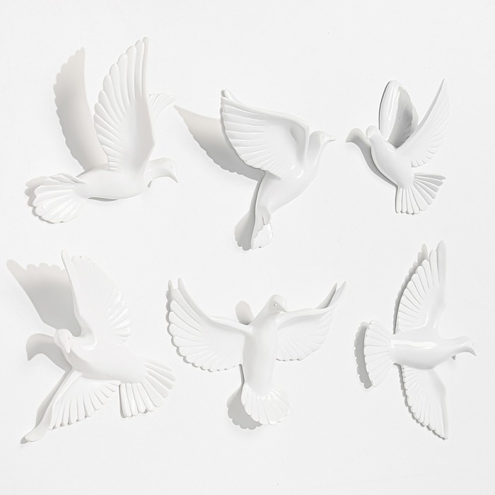 Декорация настенная панно "Птички" 6 штук 14 х 23.5 х 6 см, белый