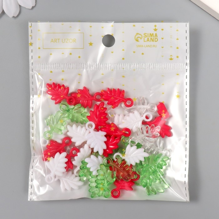 Декор для творчества Декор для творчества "Листья. Розовый, зелёный, белый и прозрачный" н-р 20 гр 2,2х1,4х0,4 см 99280