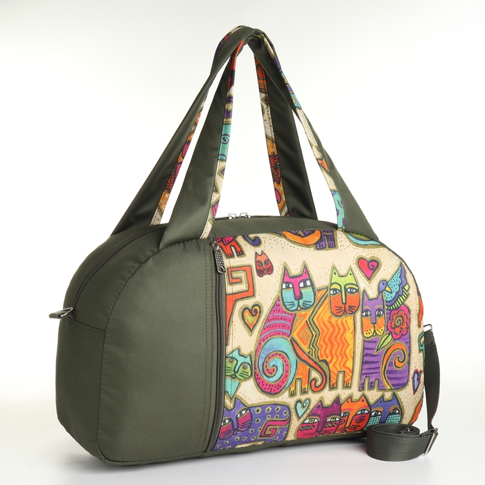 Сумка спортивная на молнии, наружный карман, длинный ремень, средний размер, цвет хаки Сумка спортивная на молнии, наружный карман, длинный ремень, средний размер, цвет хаки