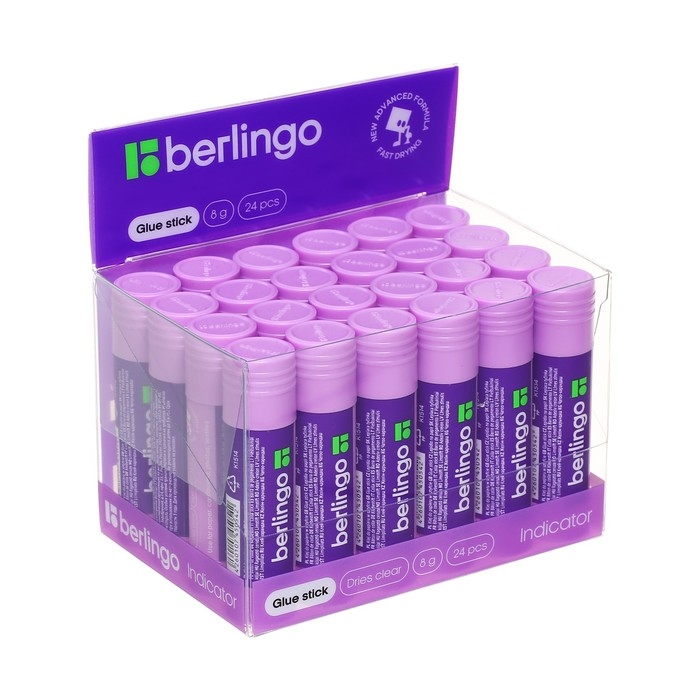 Клeй-карандаш ПВП 8 г Berlingo, с цветным индикатором Клeй-карандаш ПВП 8 г Berlingo, с цветным индикатором