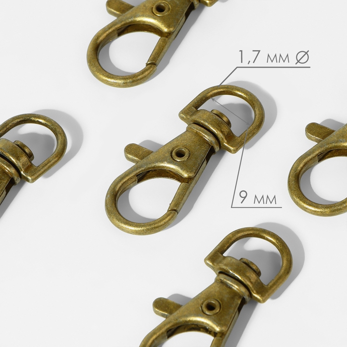 Карабин металлический, 37 &times; 12 мм / 9 &times; 1,7 мм, 10 шт, цвет бронзовый