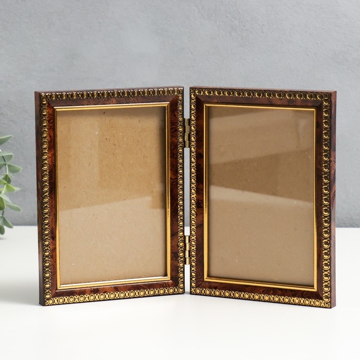 Фоторамка пластик двойная 10х15 см коричневый Фоторамка пластик двойная 10х15 см коричневый