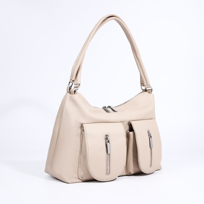 Сумка-тоут на молнии, 3 наружных кармана, цвет бежевый Сумка-тоут на молнии, 3 наружных кармана, цвет бежевый