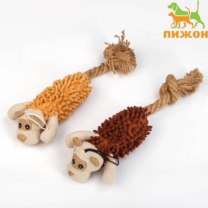 Игрушка мягкая для собак Игрушка мягкая для собак "Пёс" с пищалкой и канатом, 39 х 11 см, коричневая