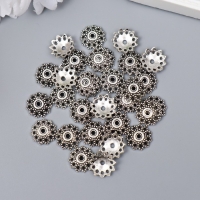 Декор шляпка для бусин металл "Цветок из шариков" серебро G040B599 набор 30 шт 1,2х1,2 см