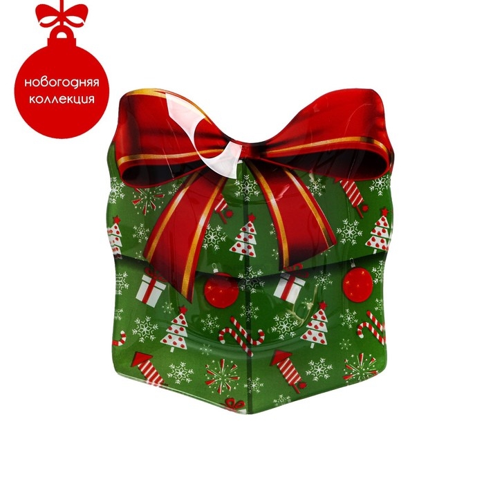 Блюдо стеклянное сервировочное Доляна &laquo;Подарок. Счастливого Нового года&raquo;, 15,1&times;17,3 см