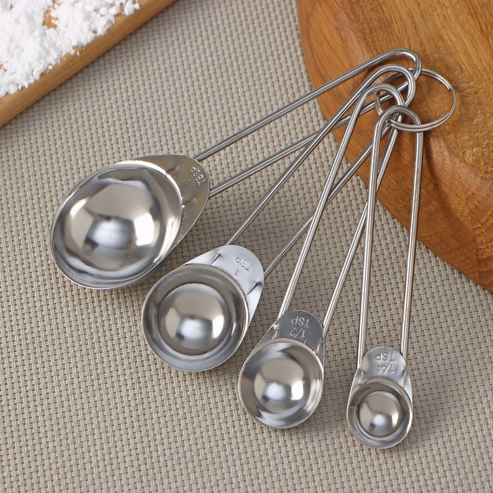 Набор мерных ложек Доляна &laquo;Металлик&raquo;, 4 шт: 1,25/2,5/5/15 мл, цвет серебристый
