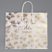 Пакет подарочный новогодний крафтовый Gold, 32 х 28 х 15 см, Новый год