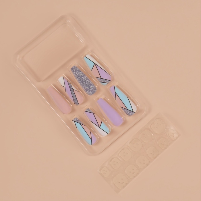 Накладные ногти «Графика», 12 шт, с клеевыми пластинами, форма балерина, разноцветные Накладные ногти «Графика», 12 шт, с клеевыми пластинами, форма балерина, разноцветные