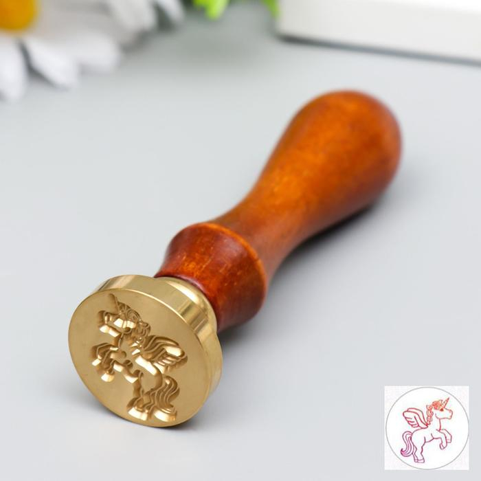 Печать для сургуча с деревянной ручкой Печать для сургуча с деревянной ручкой "Единорог с крыльями" 9х3х3 см