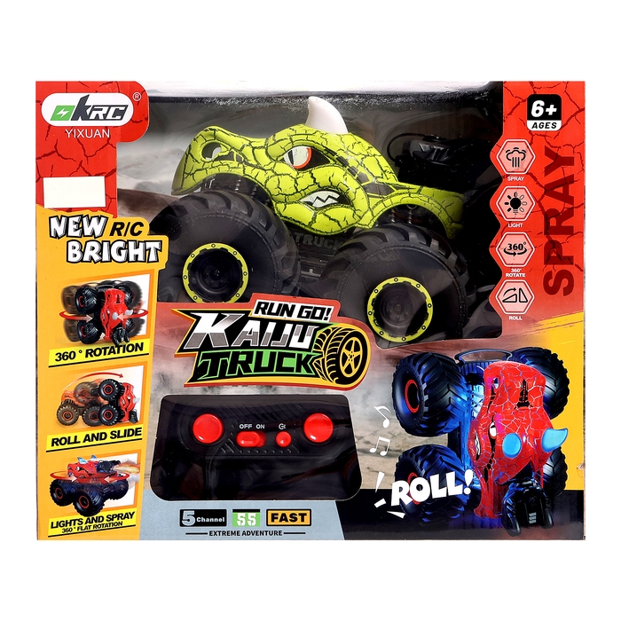 Машина-перевёртыш &laquo;Финт&raquo;, радиоуправляемая, работает от аккумулятора, световые эффекты, эффект дыма, цвет зеленый