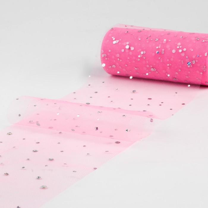 Фатин с блёстками, 15 см, 11 ± 1 г/кв.м, 23 ± 1 м, цвет розовый №4 Фатин с блёстками, 15 см, 11 ± 1 г/кв.м, 23 ± 1 м, цвет розовый №4