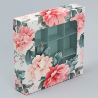 Коробка для конфет, кондитерская упаковка, 9 ячеек, &laquo;Нежность внутри&raquo;, 14.7 х 14.7 х 3.5 см