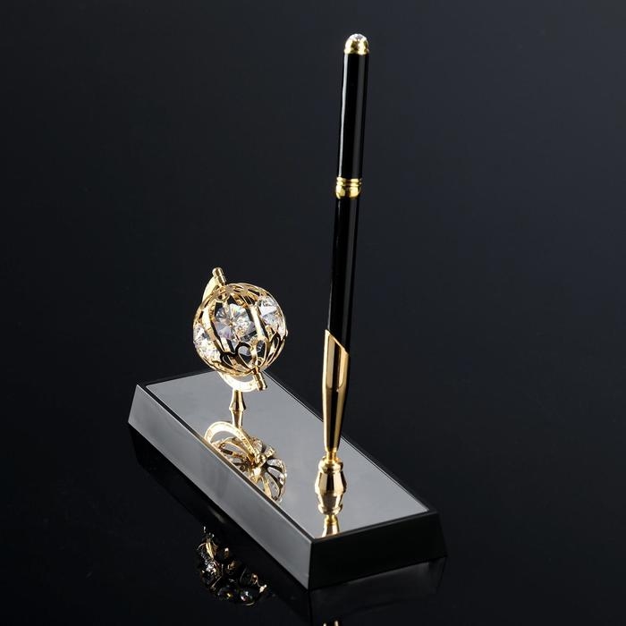 Ручка на подставке &laquo;Глобус&raquo;, 16&times;6&times;20 см, с кристаллами