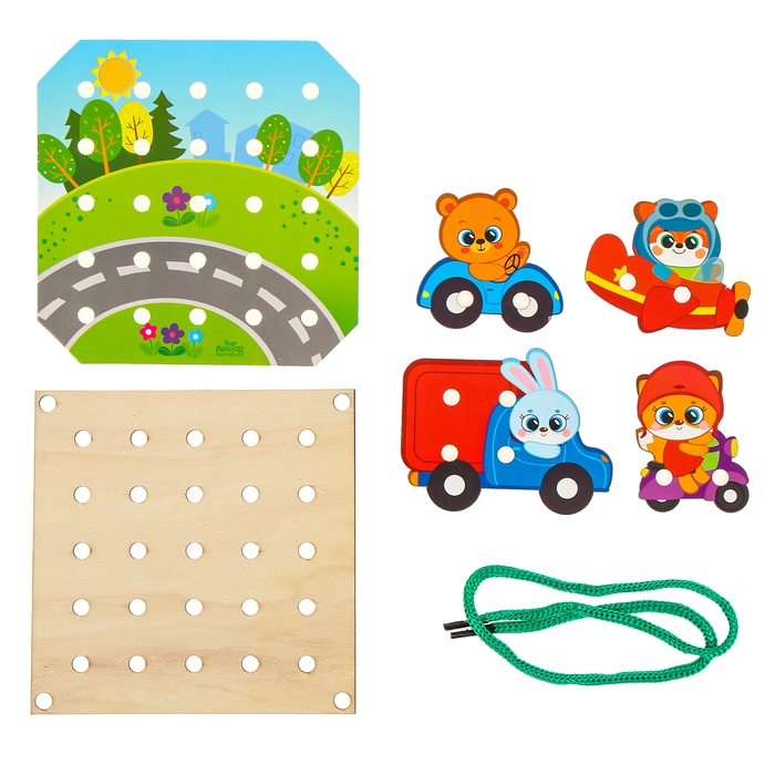 Деревянная игрушка-шнуровка &laquo;Транспорт&raquo;, 15&times;15 см