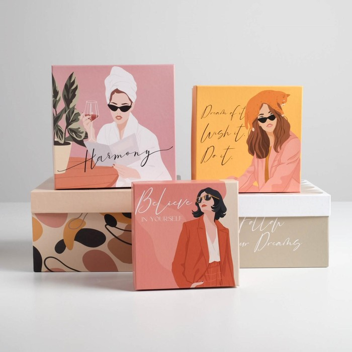 Набор коробок 5 в 1, упаковка подарочная, &laquo;Стиль&raquo;, 14 х 14 х 8‒22 х 22 х 12 см