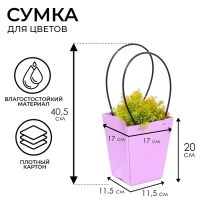 Сумка для цветов &laquo;Лиловая&raquo;, влагостойкая, 17 x 17 - 11,5 x 11,5 - 20 см