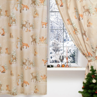 Новогодний комплект штор для кухни с подхватами "Christmas forest" 145х180см-2 шт, габардин